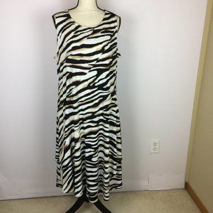 Ashley Stewart Midi Tank Dress 14/16 Womans Black White Animal Print Sleeveless